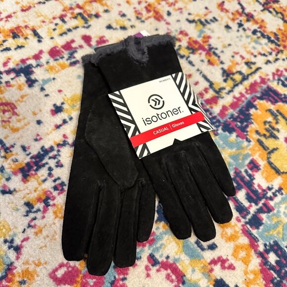 Isotoner Womens Micro Luxe Suede Casual Gloves Size Large Black Classic Warm - Picture 1 of 6
